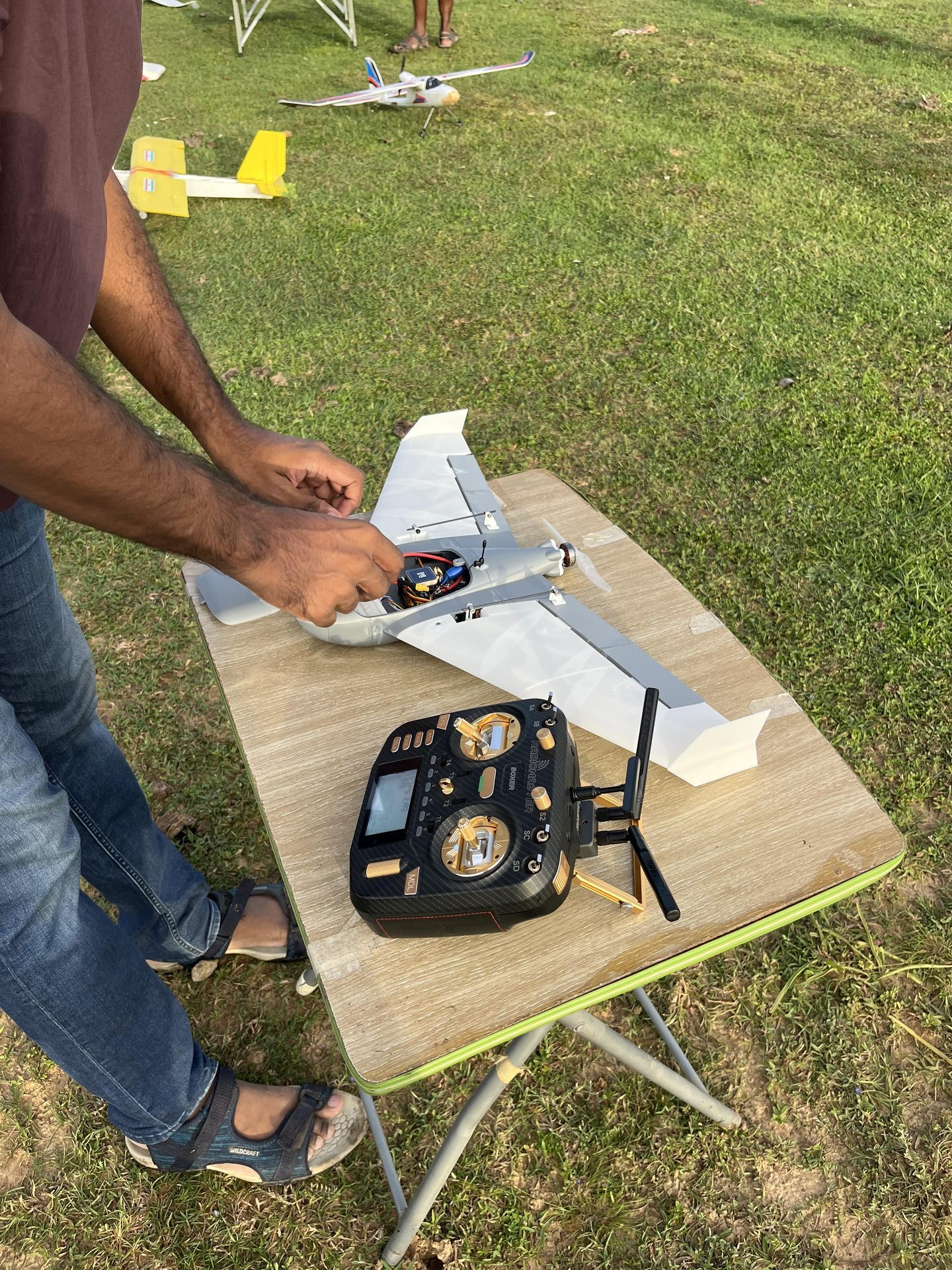 Flying wing assembly outdoors